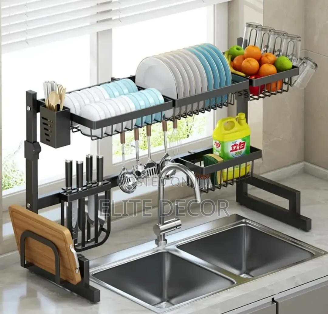 Single Layer Over-the-Sink Dish Drying Rack – Black Stainless Steel