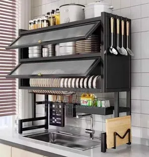 Double Layer Over-the-Sink Dish Rack With Acrylic Glass Cover – 85cm