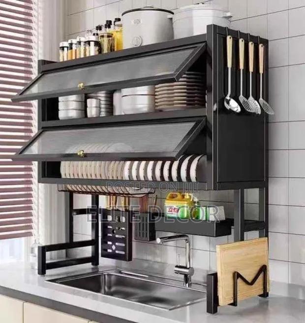 Double Layer Over-the-Sink Dish Rack With Acrylic Glass Cover – 85cm