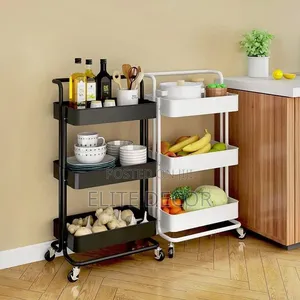 3-Tier Metal Rolling Kitchen Storage Trolley With Wheels