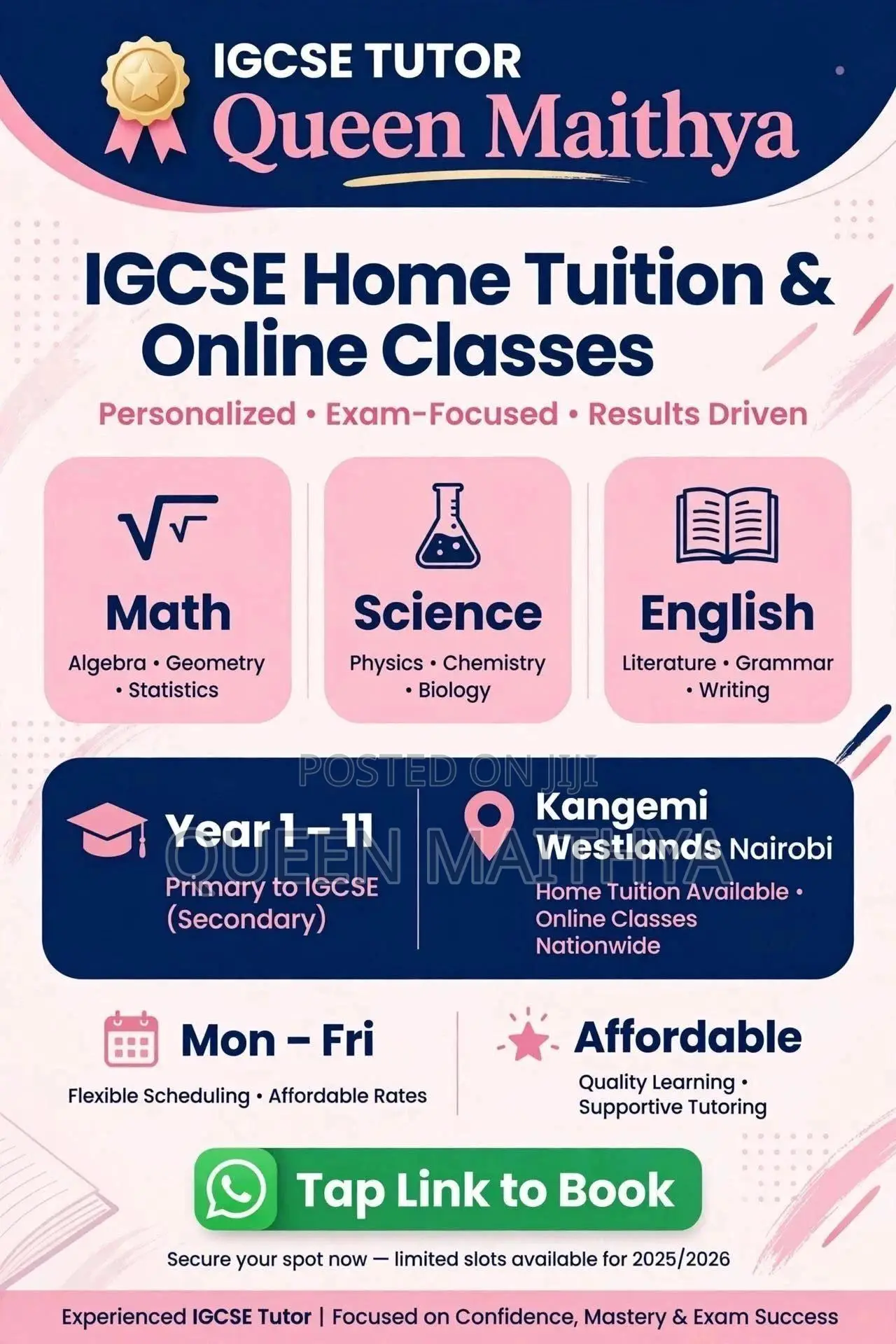 IGCSE Tutor -Math Science English -Westlands Kangemi - Year 1- 11