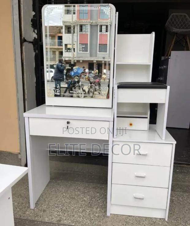 Modern White Dressing Table With Sliding Mirror & Storage