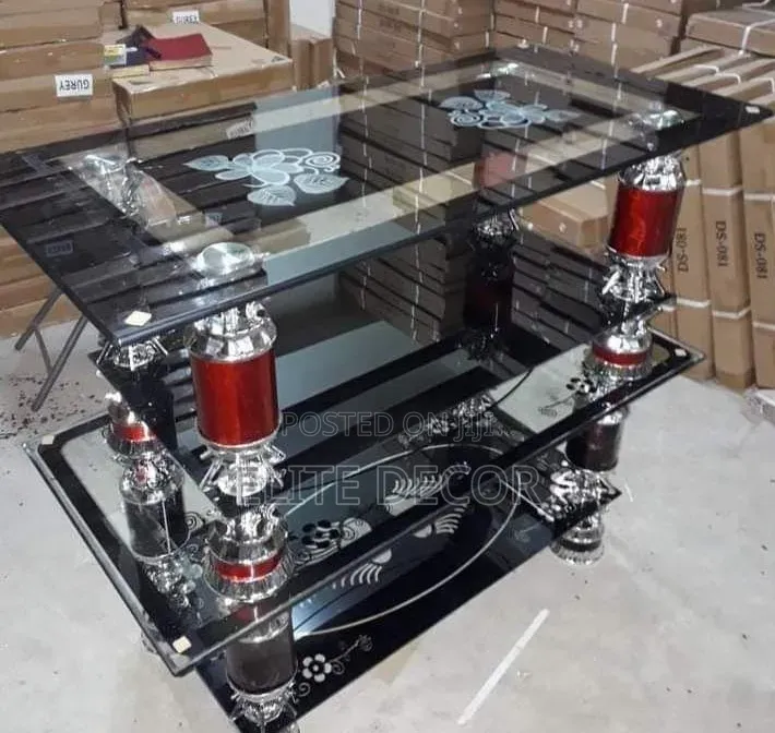 Multi-Tier Glass Coffee Table – Modern Red & Chrome Design