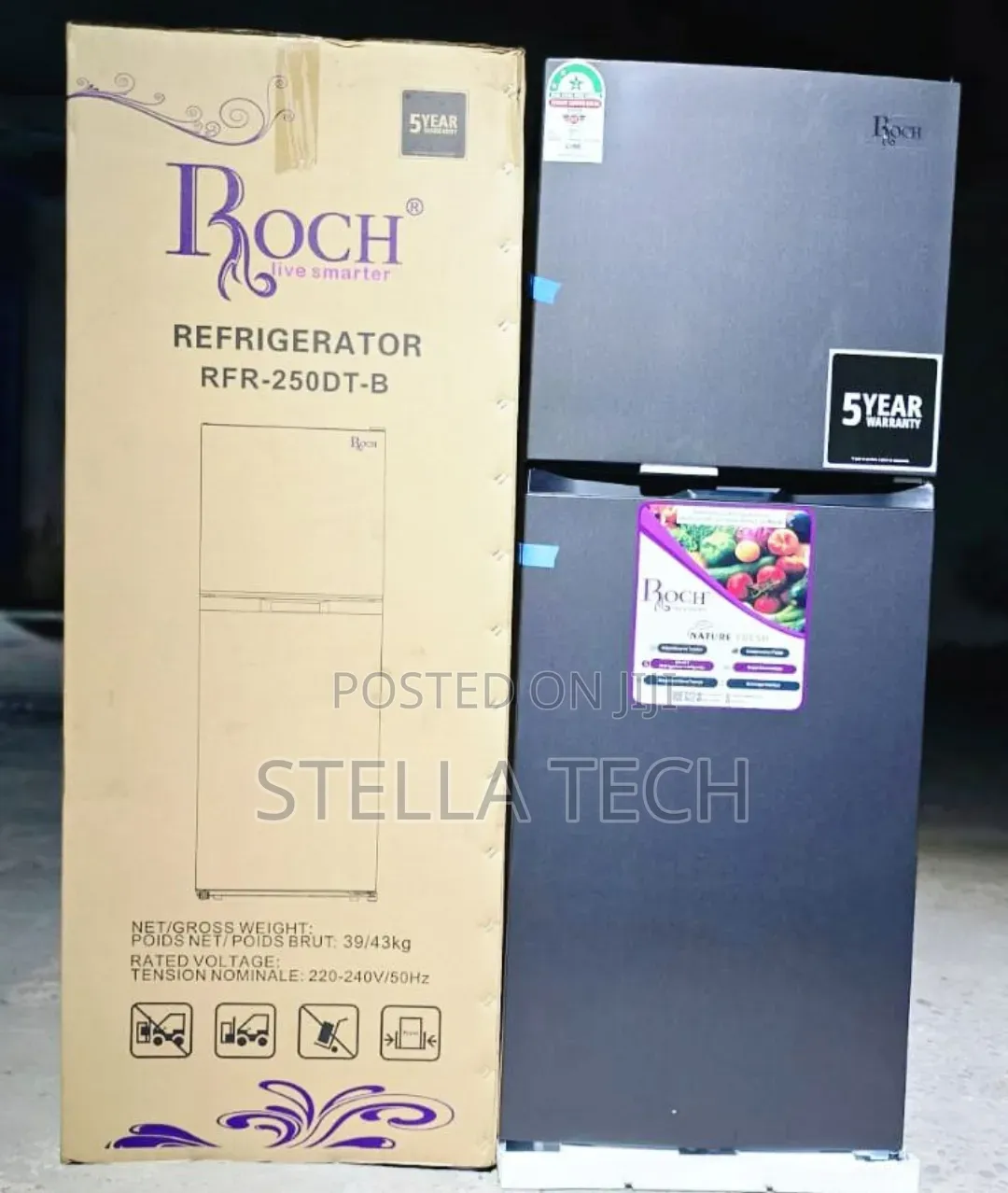 197 Litres Roch RFR-250-dt-b Double Door NO FROST Refrigerator