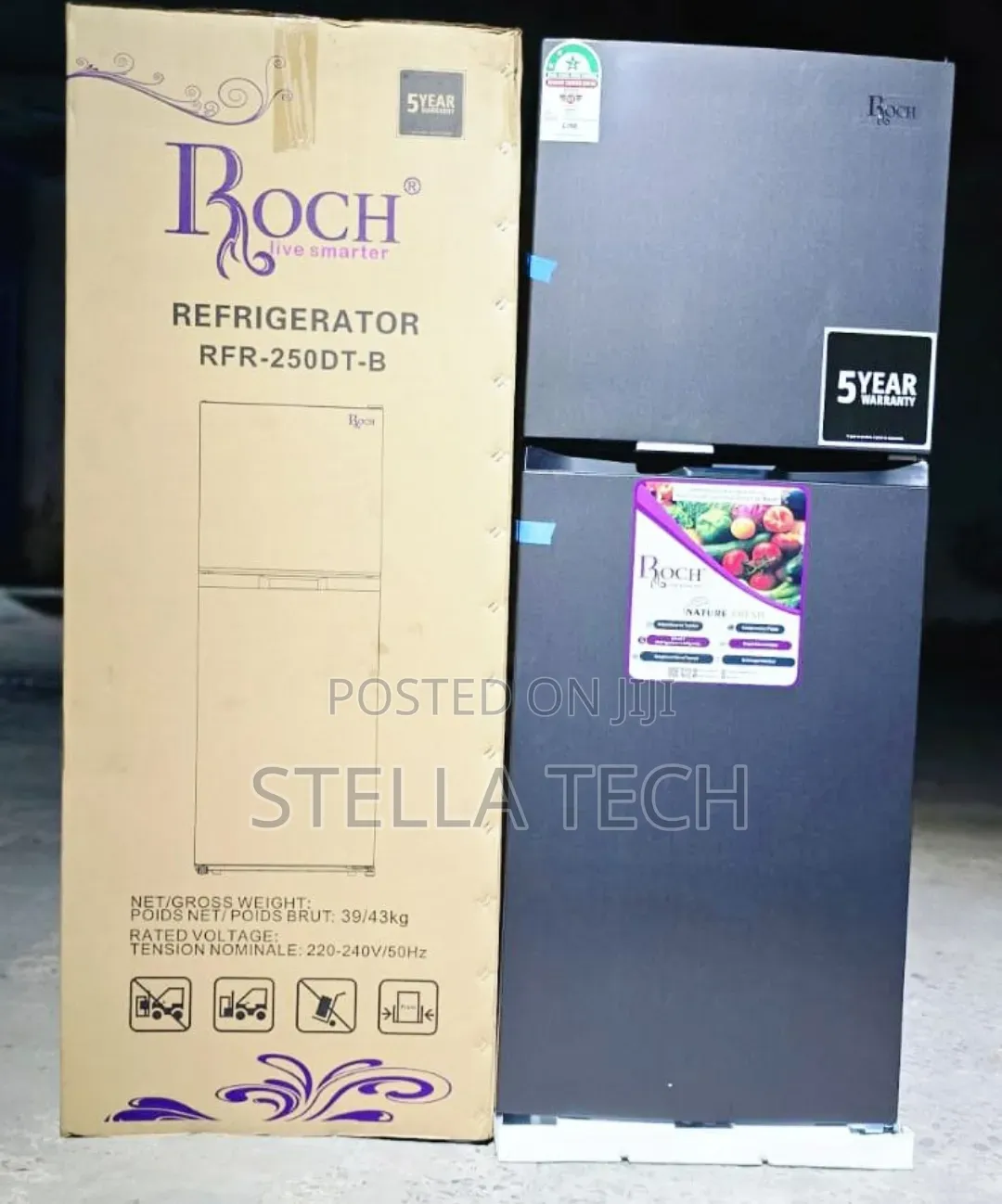 197 Litres Roch RFR-250-dt-b Double Door NO FROST Refrigerator