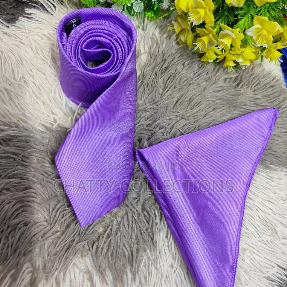 Unisex Top Quality Purple Tie With Pocket Square