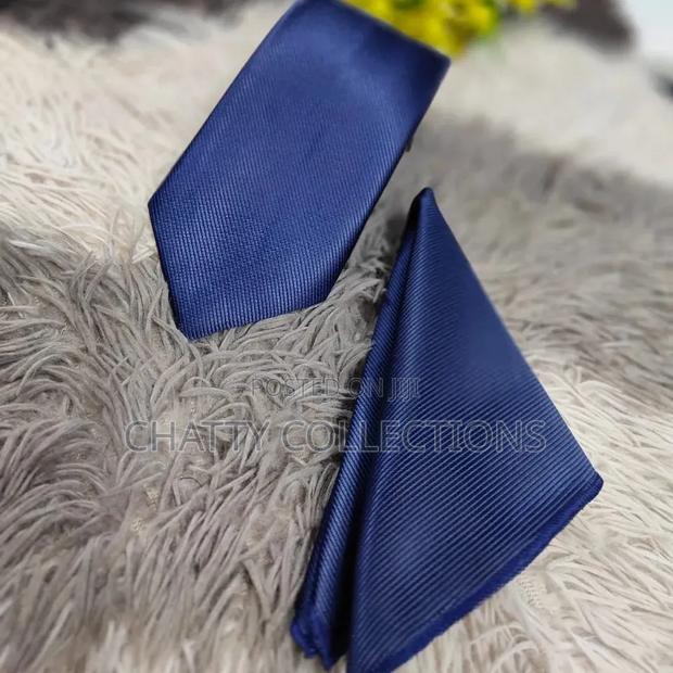 Navy Blue Unisex Quality Tie With Matching Pocket Square