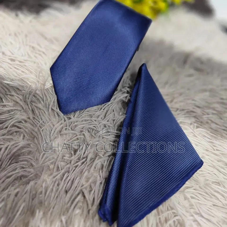 Navy Blue Unisex Quality Tie With Matching Pocket Square