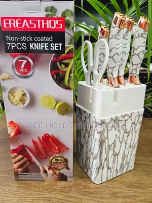 7pcs Knife Set Non-Stick Coated - Ereasthqs in Black and White Design