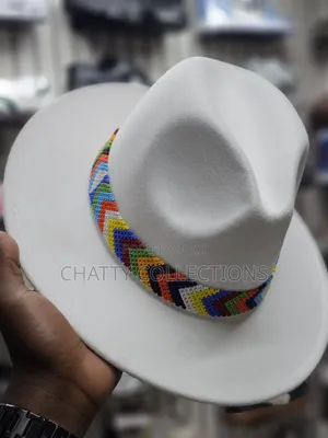 White Wide Brim Unisex Beaded Fedora