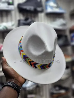 White Wide Brim Unisex Beaded Fedora
