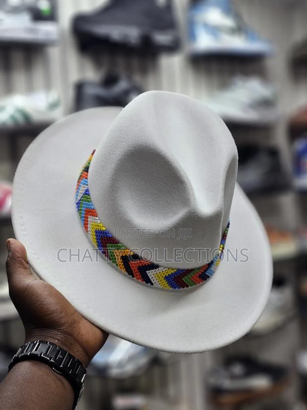 White Wide Brim Unisex Beaded Fedora