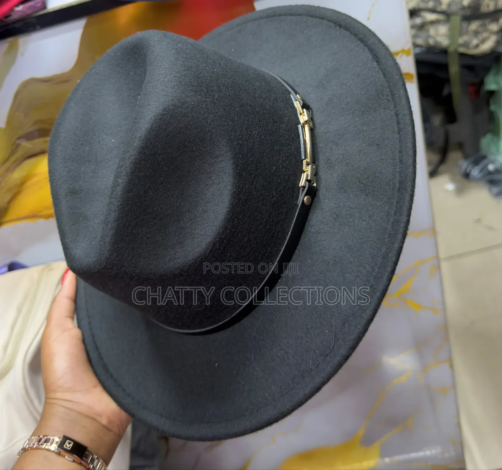 Black Unisex Wide Brim Fedora Hats With Black Ribbon