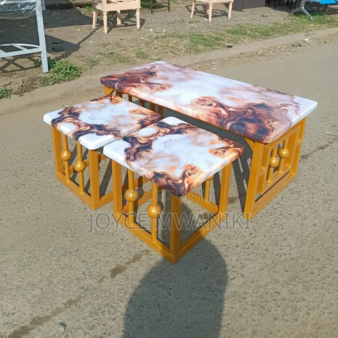 Modern Marble Table With Metallic Gold Frame