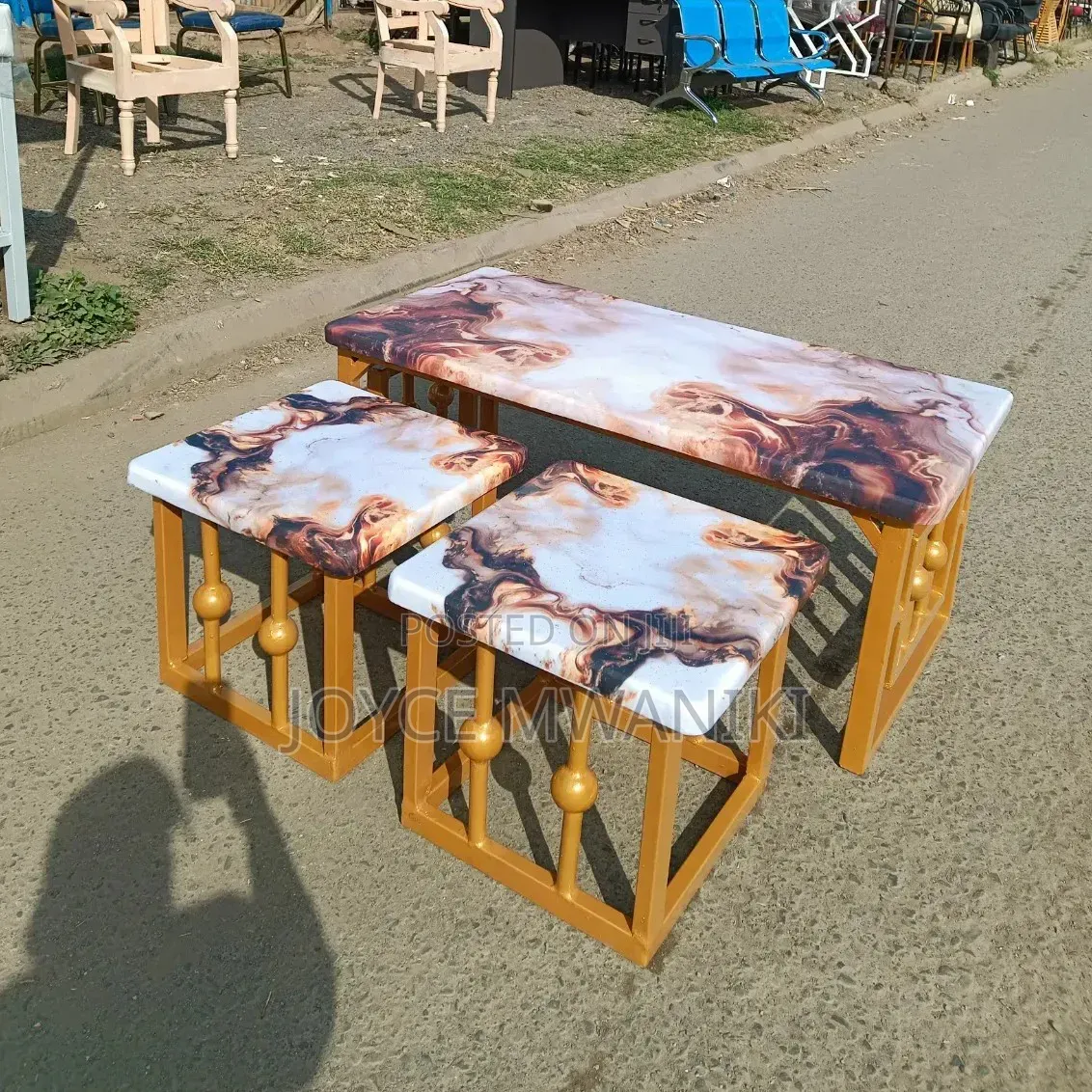 Modern Marble Table With Metallic Gold Frame