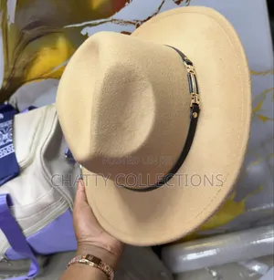 Beige Unisex Wide Brim Fedora Hats