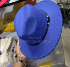 Blue Unisex Wide Brim Fedora Hats