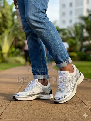 Chanel Fabric & Laminated Sneakers (White & Silver) Size 40-45