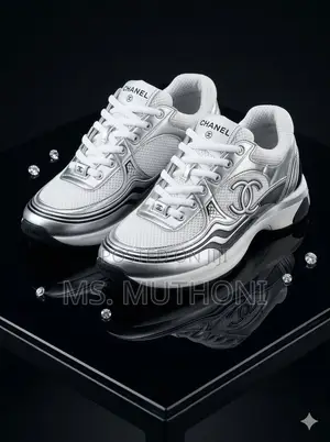 Chanel Fabric & Laminated Sneakers (White & Silver) Size 40-45
