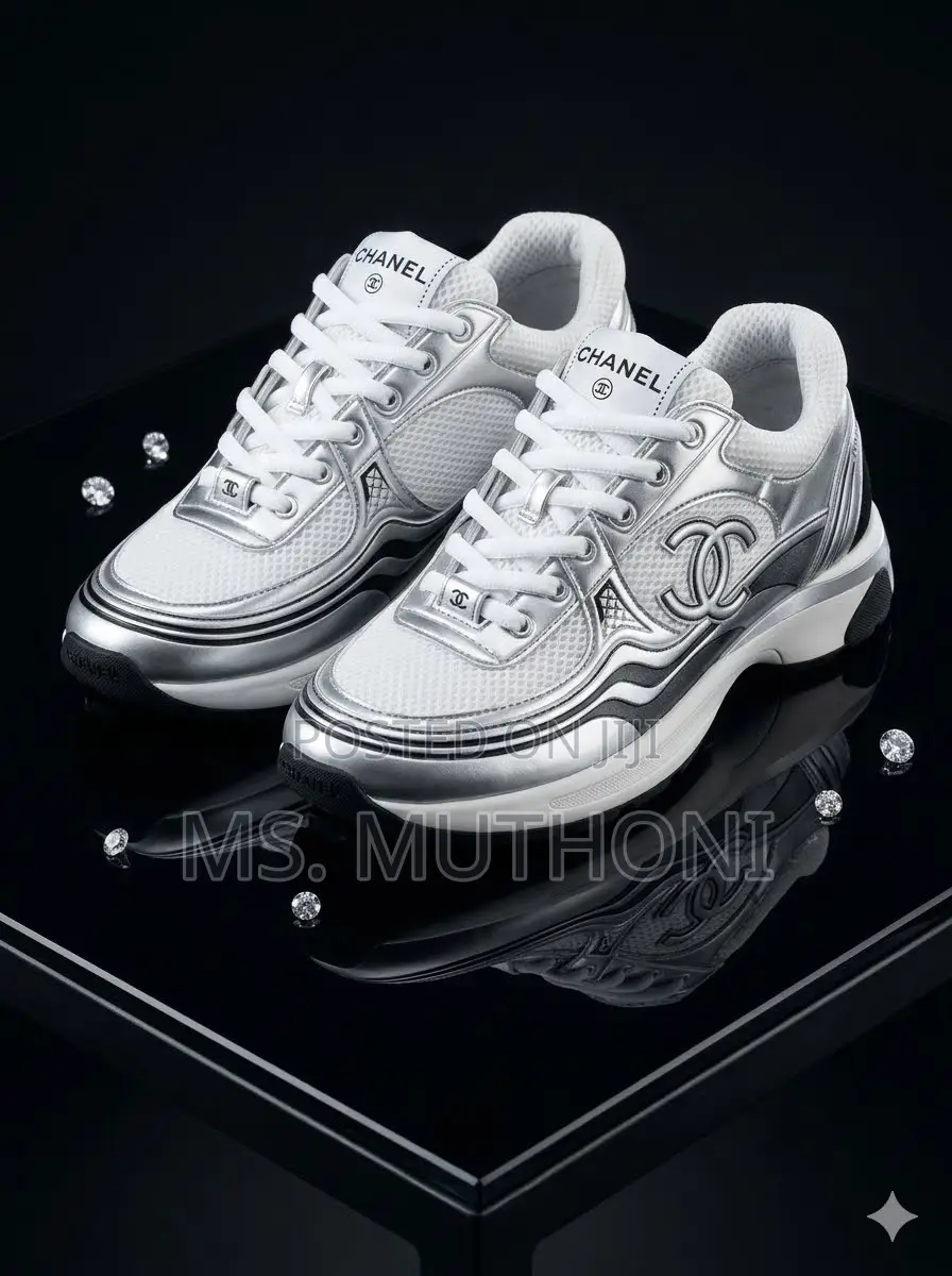 Chanel Fabric & Laminated Sneakers (White & Silver) Size 40-45