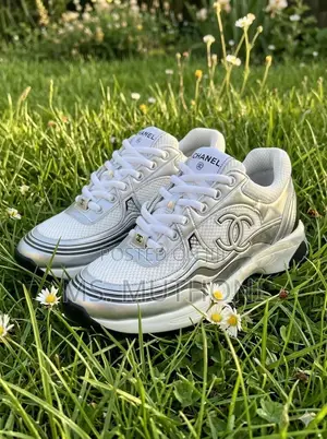 Chanel Fabric & Laminated Sneakers (White & Silver) Size 40-45