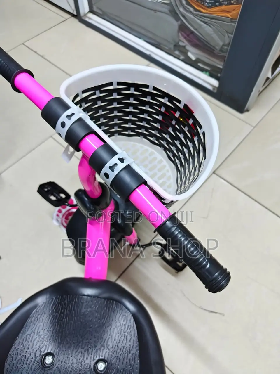 Pink and Black Toddler Tricycle, Heavy-Duty Plastic Wheels