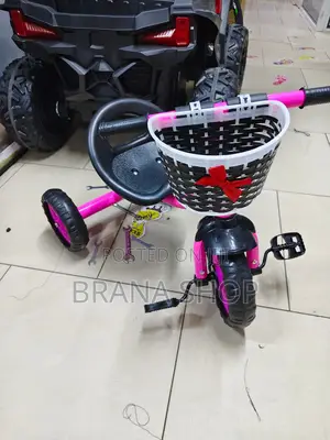 Pink and Black Toddler Tricycle, Heavy-Duty Plastic Wheels