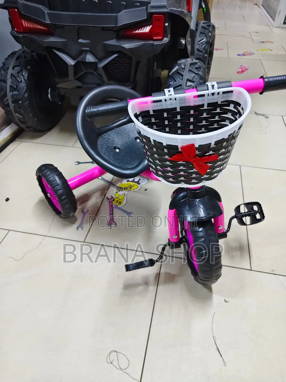 Pink and Black Toddler Tricycle, Heavy-Duty Plastic Wheels