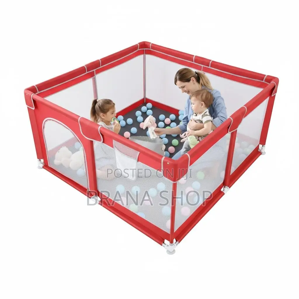Red Child Safety Fence Playpen With Ball Pit & Basketball Net