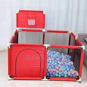 Red Child Safety Fence Playpen With Ball Pit & Basketball Hoop #