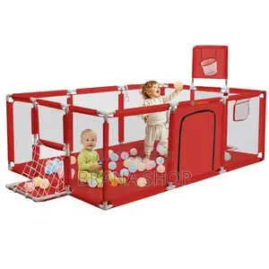 Red Baby Playpen Ball Pit & Basketball Net Safe Kids Activity Area