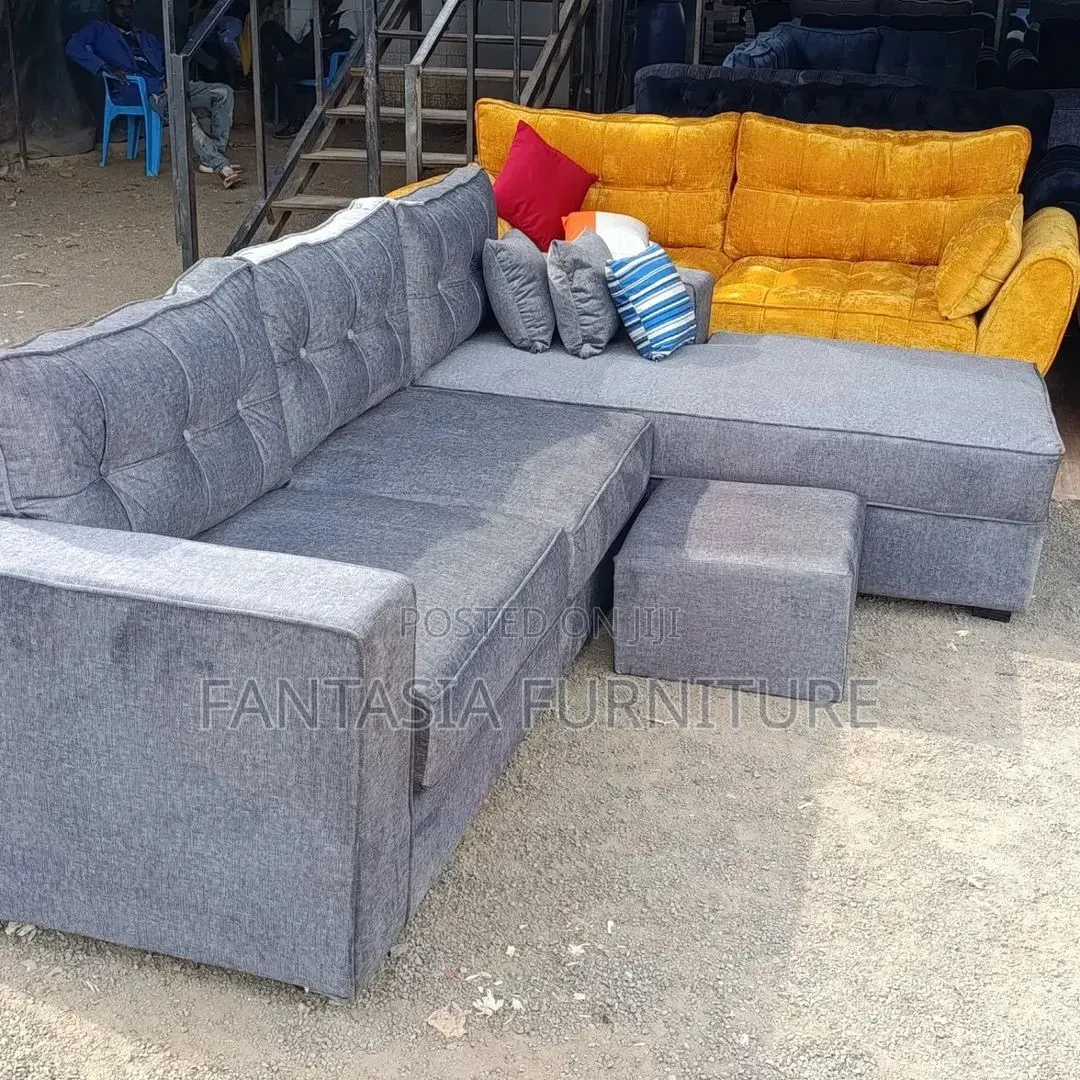 5-Seater L-Shaped Grey Sectional Sofa