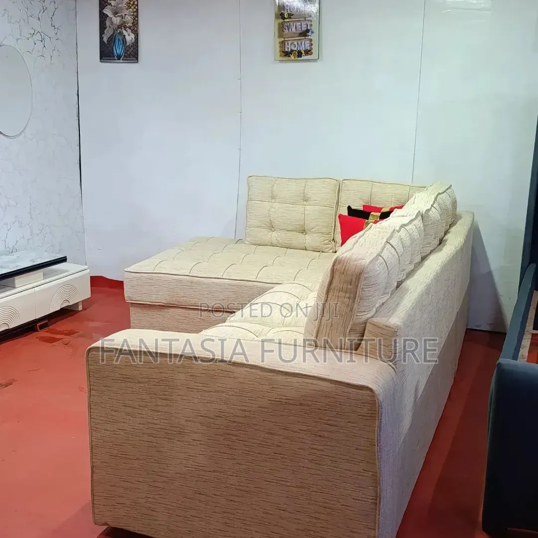 5-Seater L-Shaped Cream Sectional Sofa