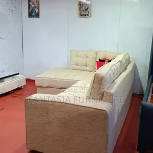 5-Seater L-Shaped Cream Sectional Sofa