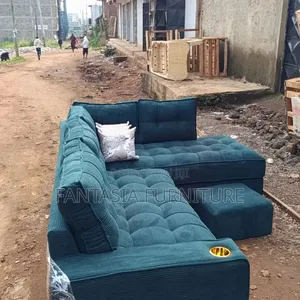 L-Shaped Teal Sectional Sofa (5-Seater) + Ottoman