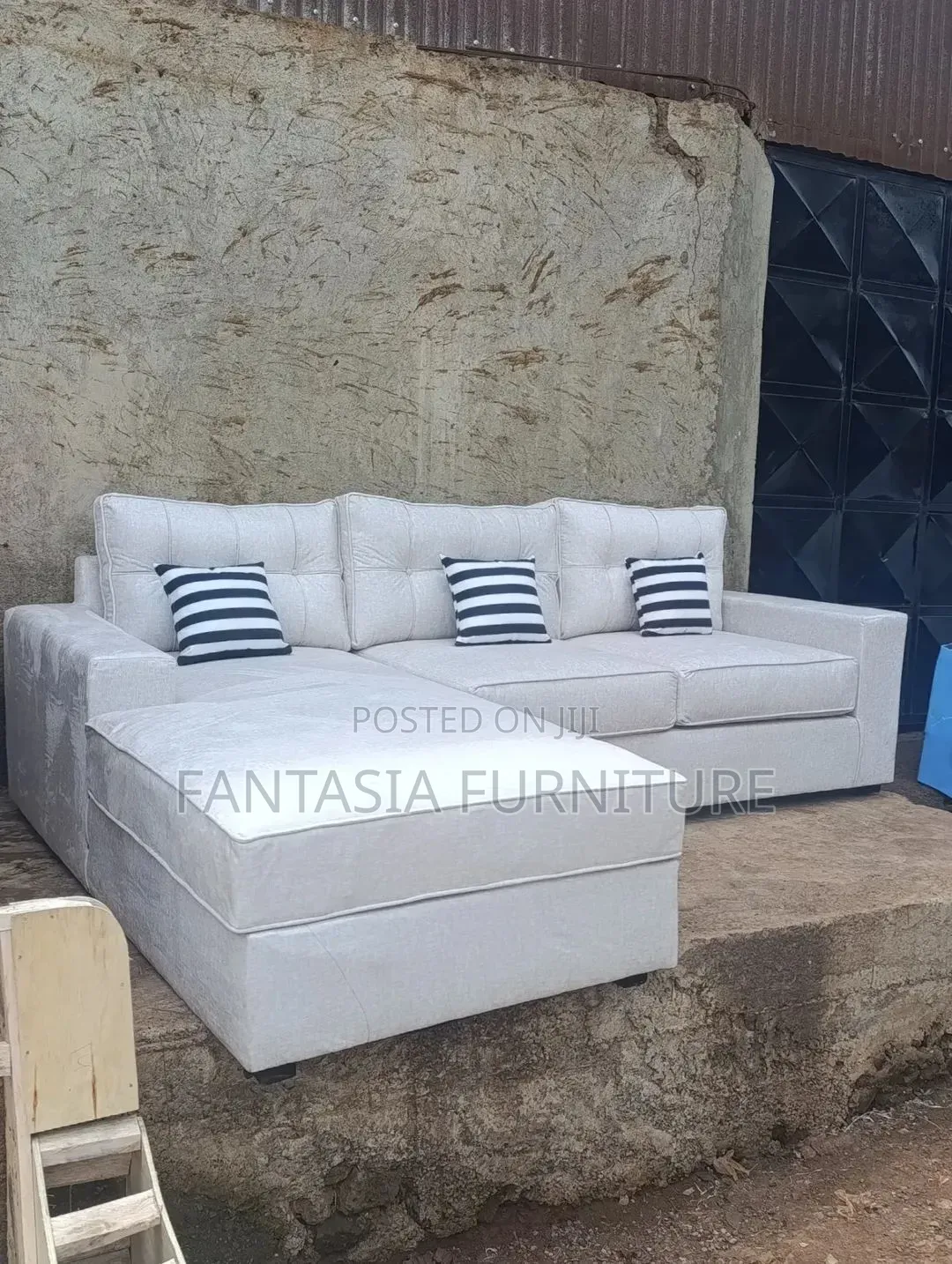 (5-Seater) L-Shaped Cream Sectional Sofa