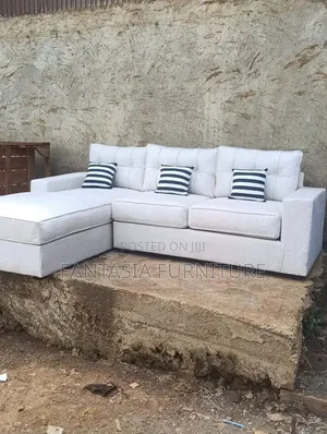 (5-Seater) L-Shaped Cream Sectional Sofa