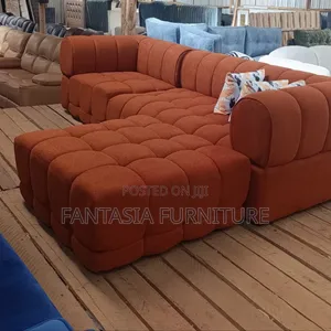5-Seater L-Shaped Rust Orange Sectional Sofa