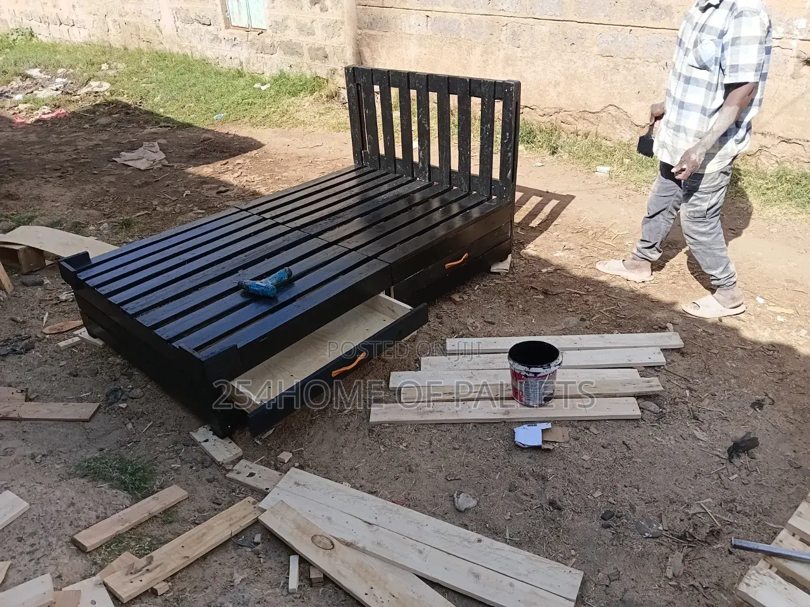 4 by 6 Foldable Pallet Bed With 2 Storage  Drawers