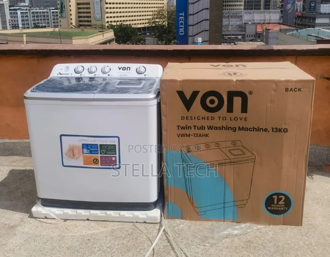 Von 13kgs Twin Tub Washing Machine -White