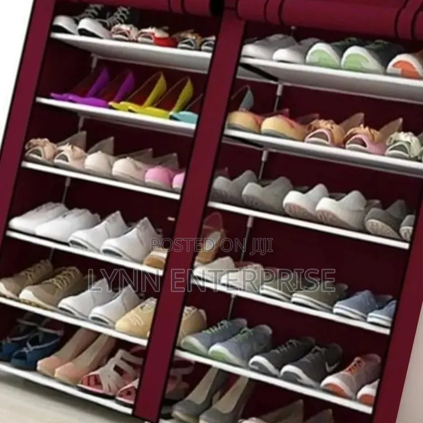 Maroon Double Column Shoe Rack With Canvas Cover