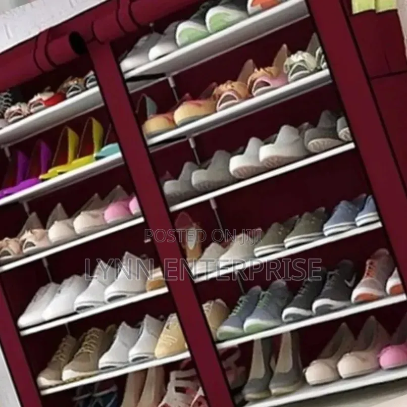 Maroon Double Column Shoe Rack With Canvas Cover