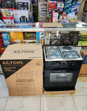 Ailyons 60×55cm Standing Cooker – 3 Gas Burners + 1 Electric Plate