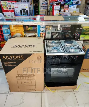Ailyons 60×55cm Standing Cooker – 3 Gas Burners + 1 Electric Plate