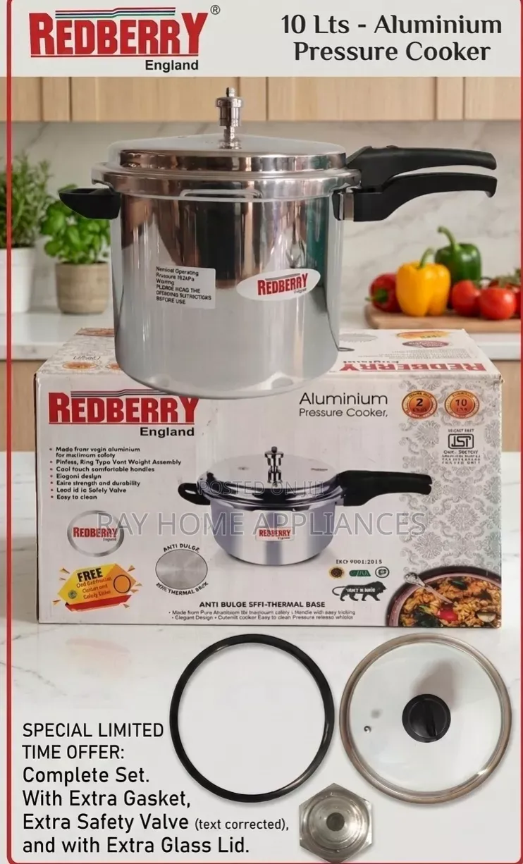 Premium Range Aluminium Pressure Cooker: With Glass Lids 10 Litres