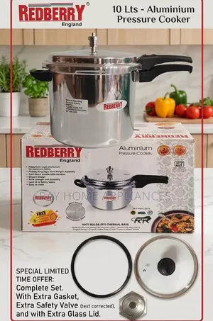 Premium Range Aluminium Pressure Cooker: With Glass Lids 10 Litres