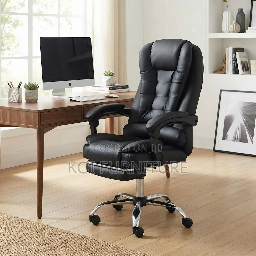 Office Chairs; High Backrest Leather Seat With Foldable Footrest