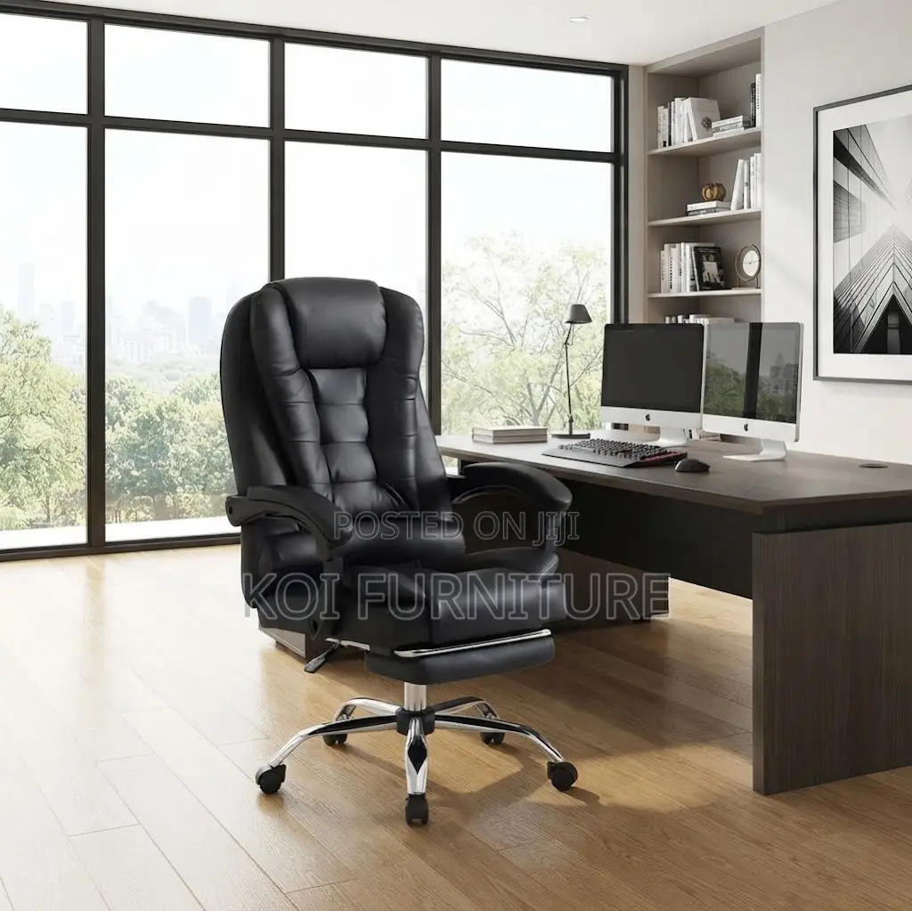 Office Chairs; High Backrest Leather Seat With Foldable Footrest
