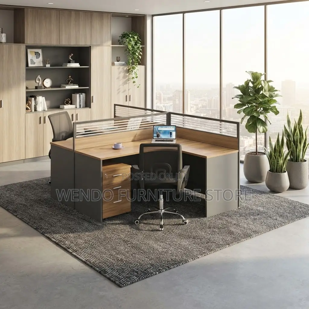 Office Workstation; Two Users Curved Modern Office Workstation Desk