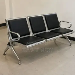 Heavy Duty 3 Seater Waiting Bench – Black Leather & Chrome Frame